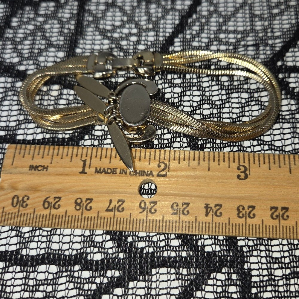 Monet Vintage Gold Tone Triple Strand Snake Chain Bracelet with Dangle Charm - Picture 6 of 7
